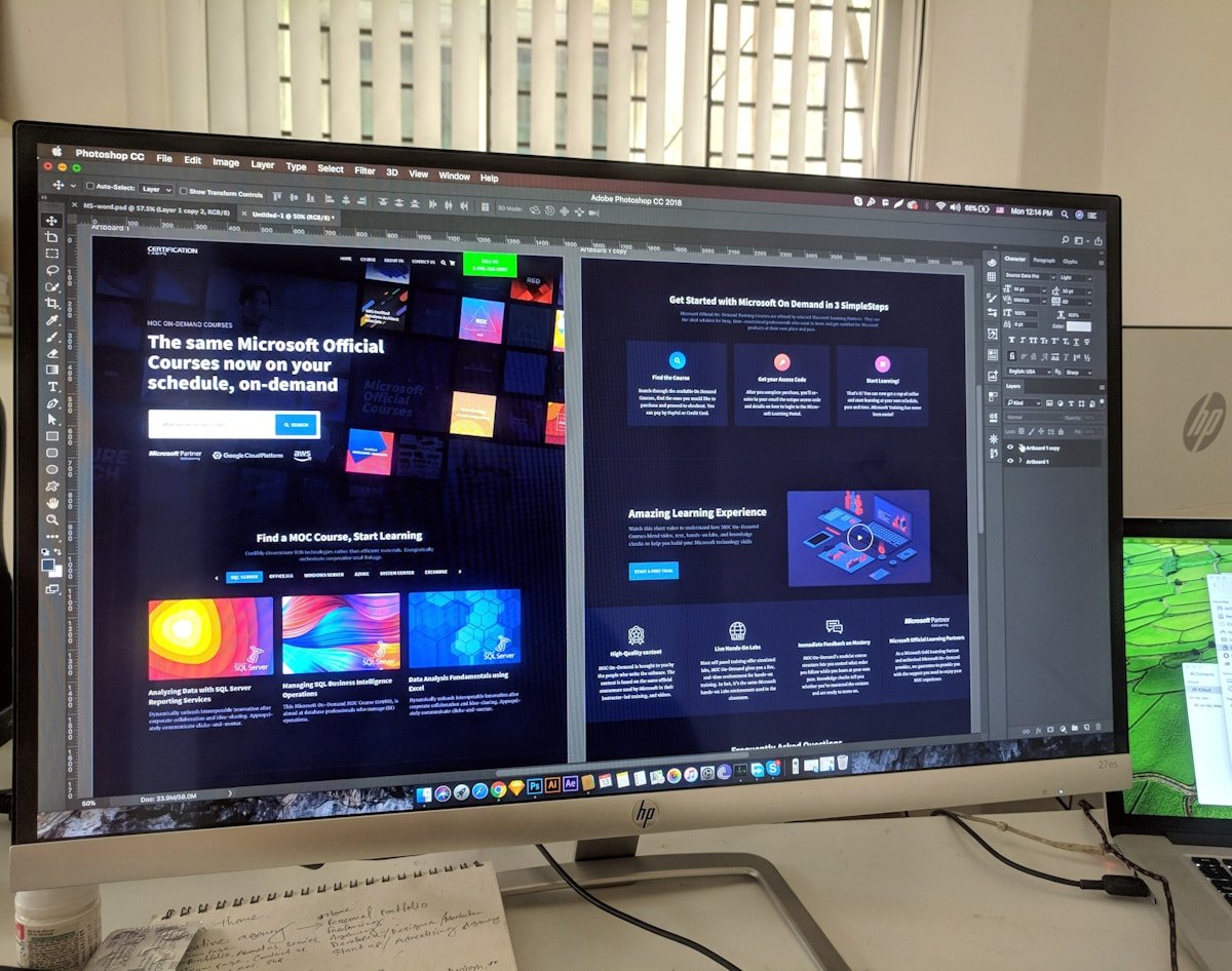 Interface and brand design on a studio screen